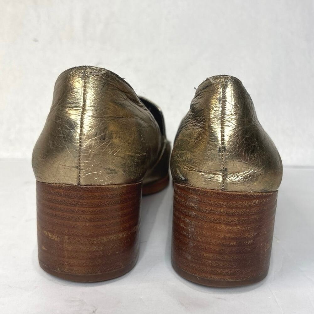 Rebecca Minkoff Edie Loafers Women's 8 Gold Metallic Tassel Heeled Leather - Picture 8 of 12